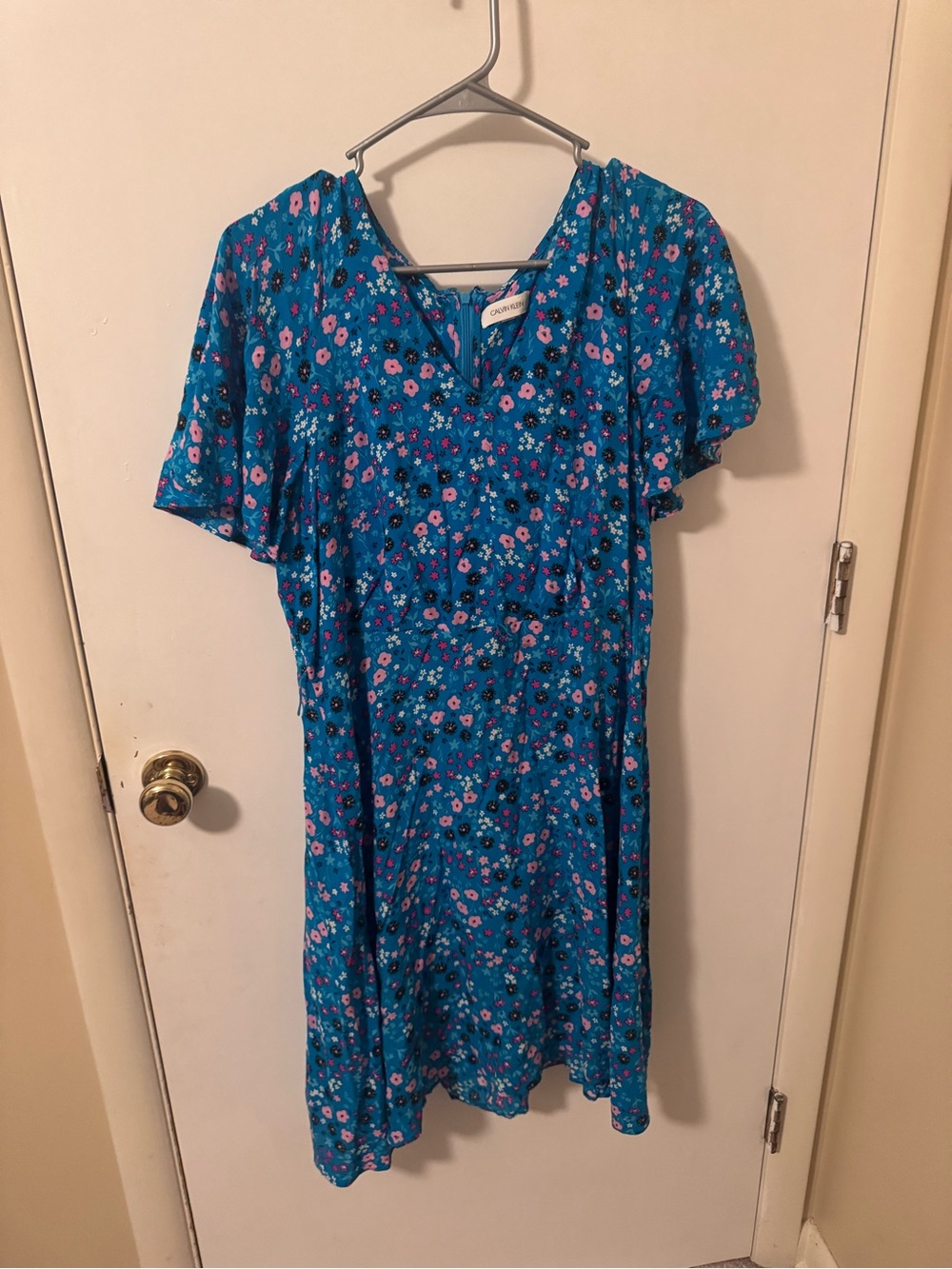 Calvin Klein Teal-Blue Floral Midi Dress